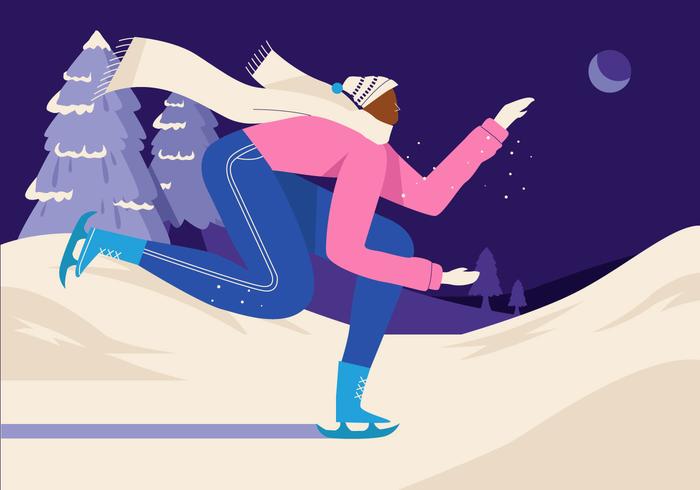 Homem, patinação gelo, em, inverno, ilustração vetor