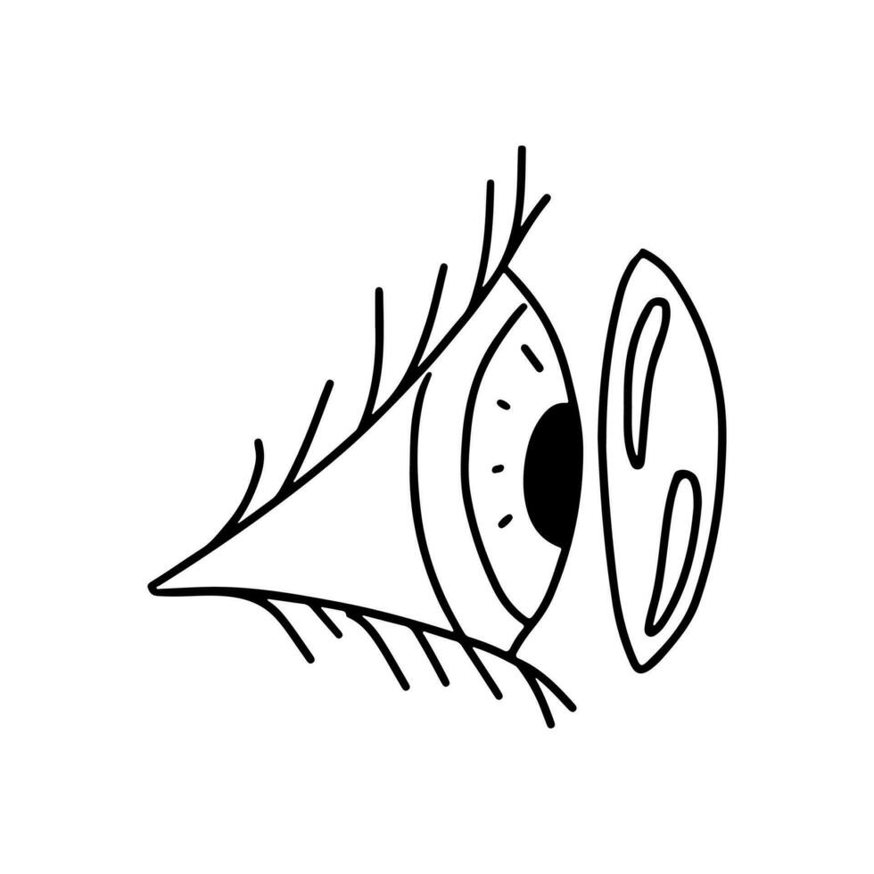 uma lente implantando dentro a olho. mão desenhado rabisco estilo. vetor ilustração isolado em branco. coloração página.