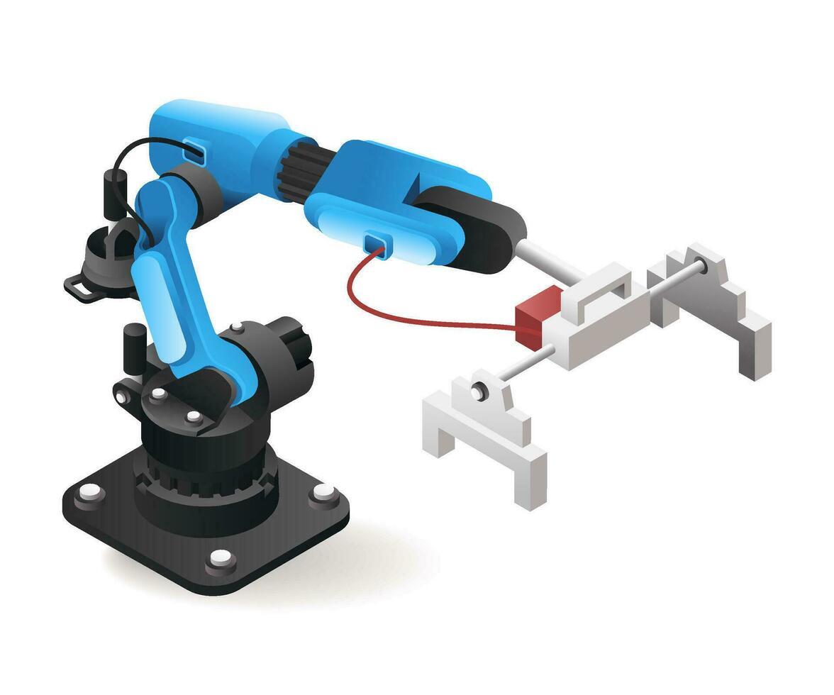 tecnologia ferramenta robô braço transportando a embalagem indústria com artificial inteligência vetor