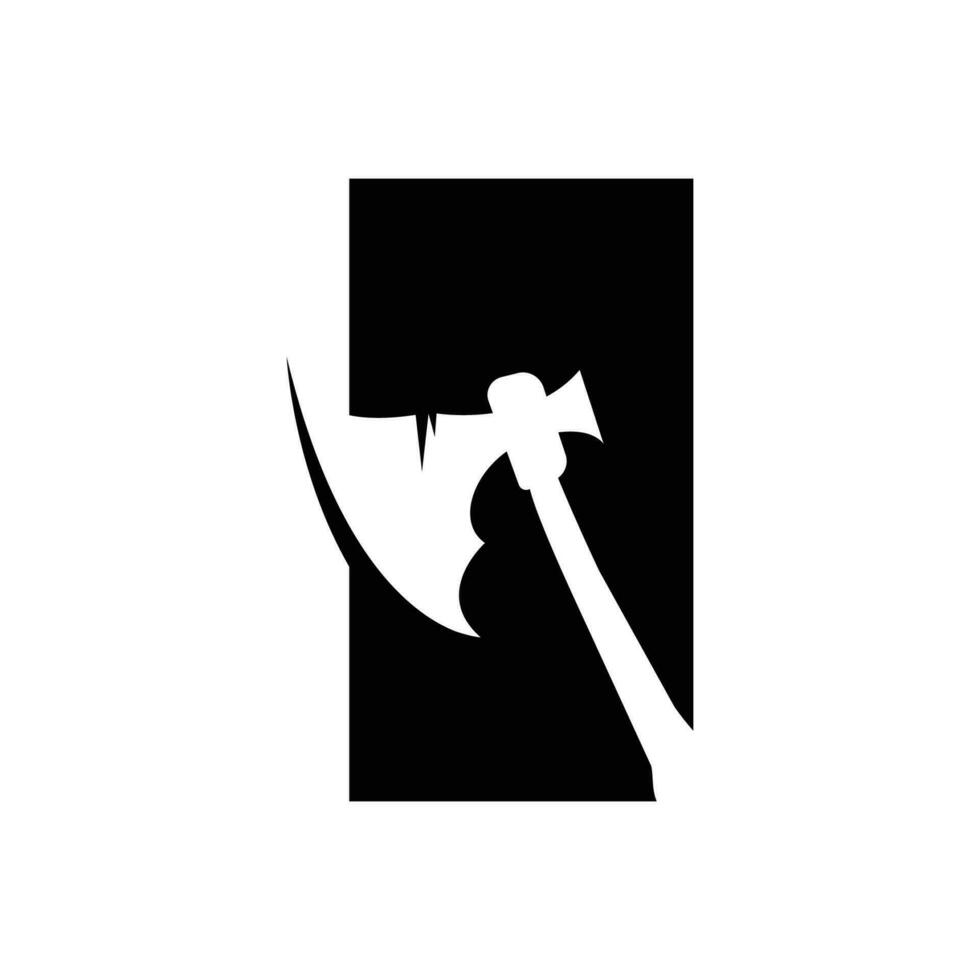 Machado logotipo projeto, lenhador carpintaria madeira corte ferramenta rótulo, crachá vetor