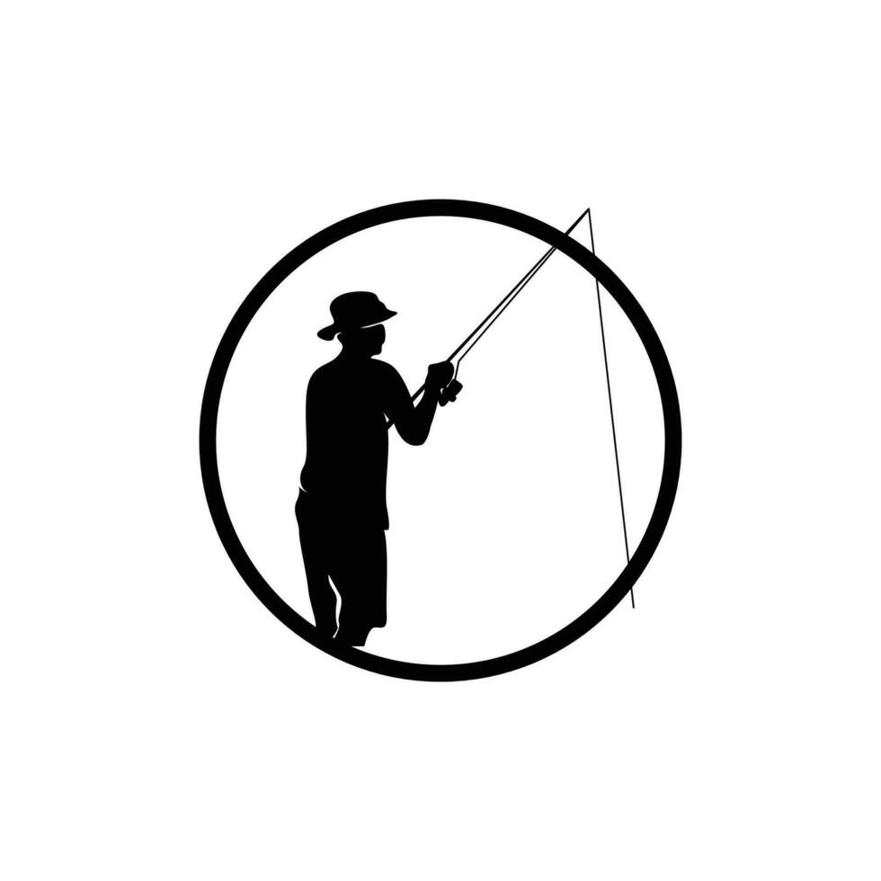vetor de ícone de logotipo de pesca, pegar peixes no barco, design de silhueta do pôr do sol ao ar livre