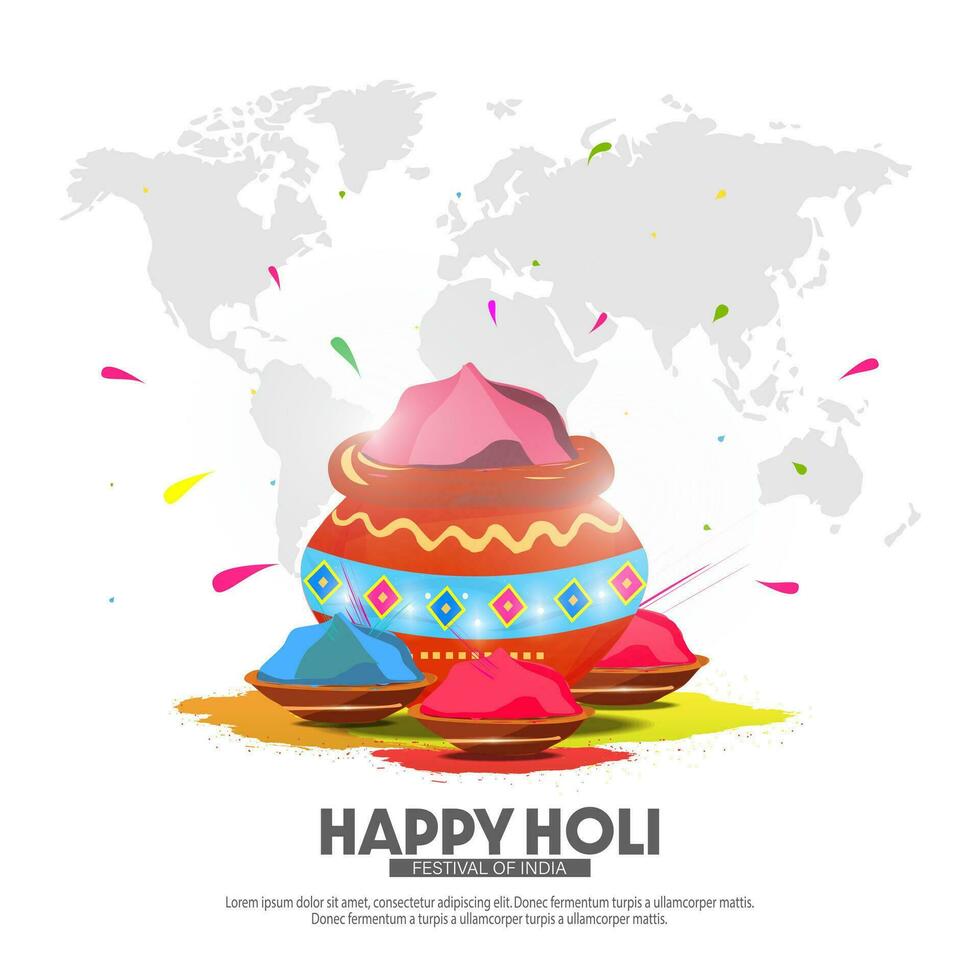 feliz holi. Índia colorida festival celebração com mapa fundos. vetor