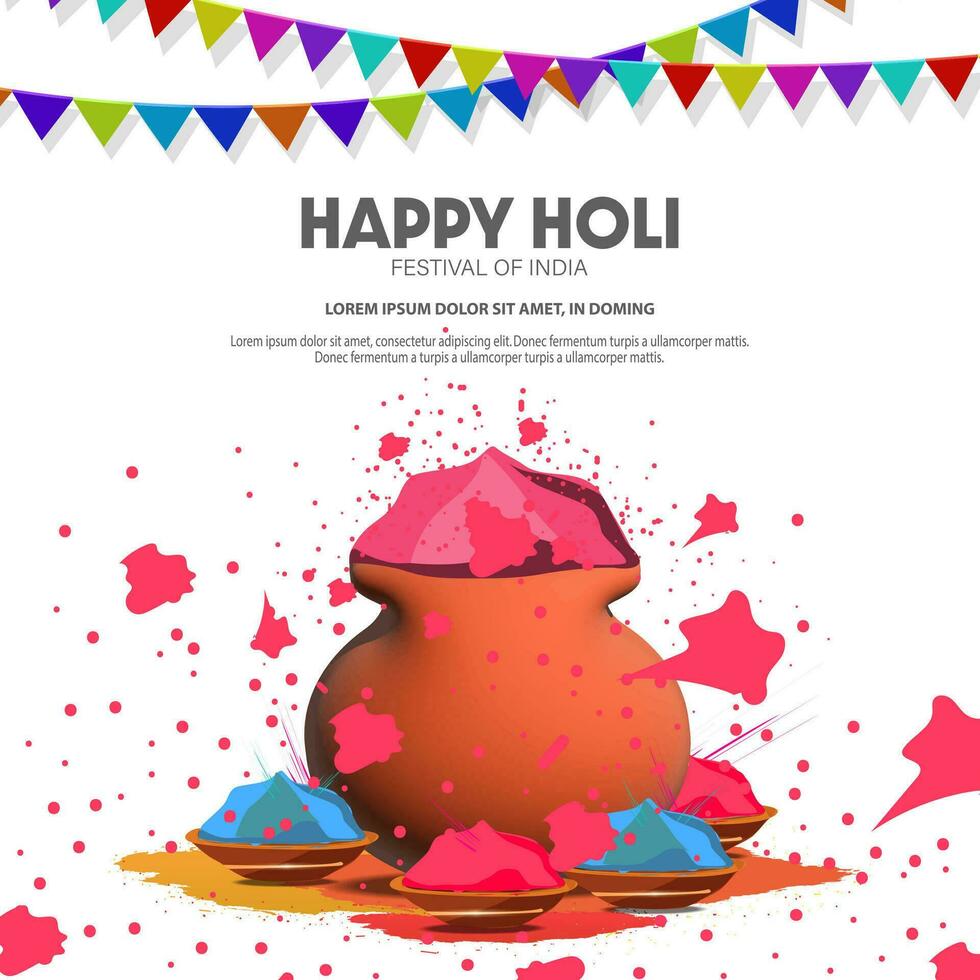 ilustração do feliz holi celebração e colorida holi pó espirrando cor festival. vetor