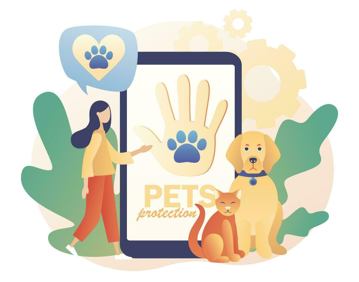 mão e pata em Smartphone tela Como símbolo Apoio, suporte e amor animais de estimação. animal resgate e animal proteção. animal abrigo. animais selvagens proteção e resgatar. moderno plano desenho animado estilo. vetor ilustração