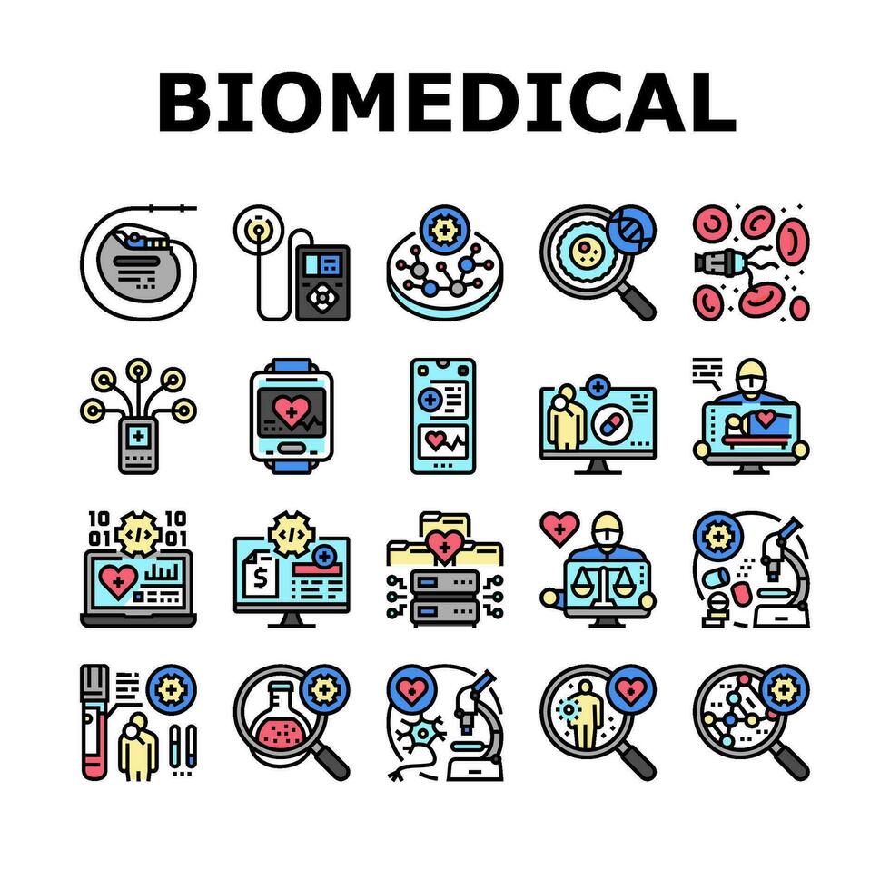 biomédico médico Ciência ícones conjunto vetor