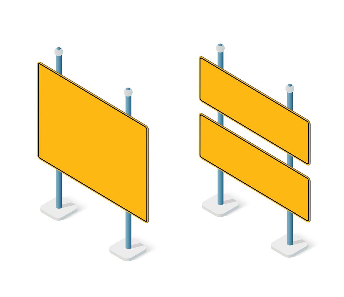 sinalização rodoviária isométrica definir objeto de rua para rodovia vetor