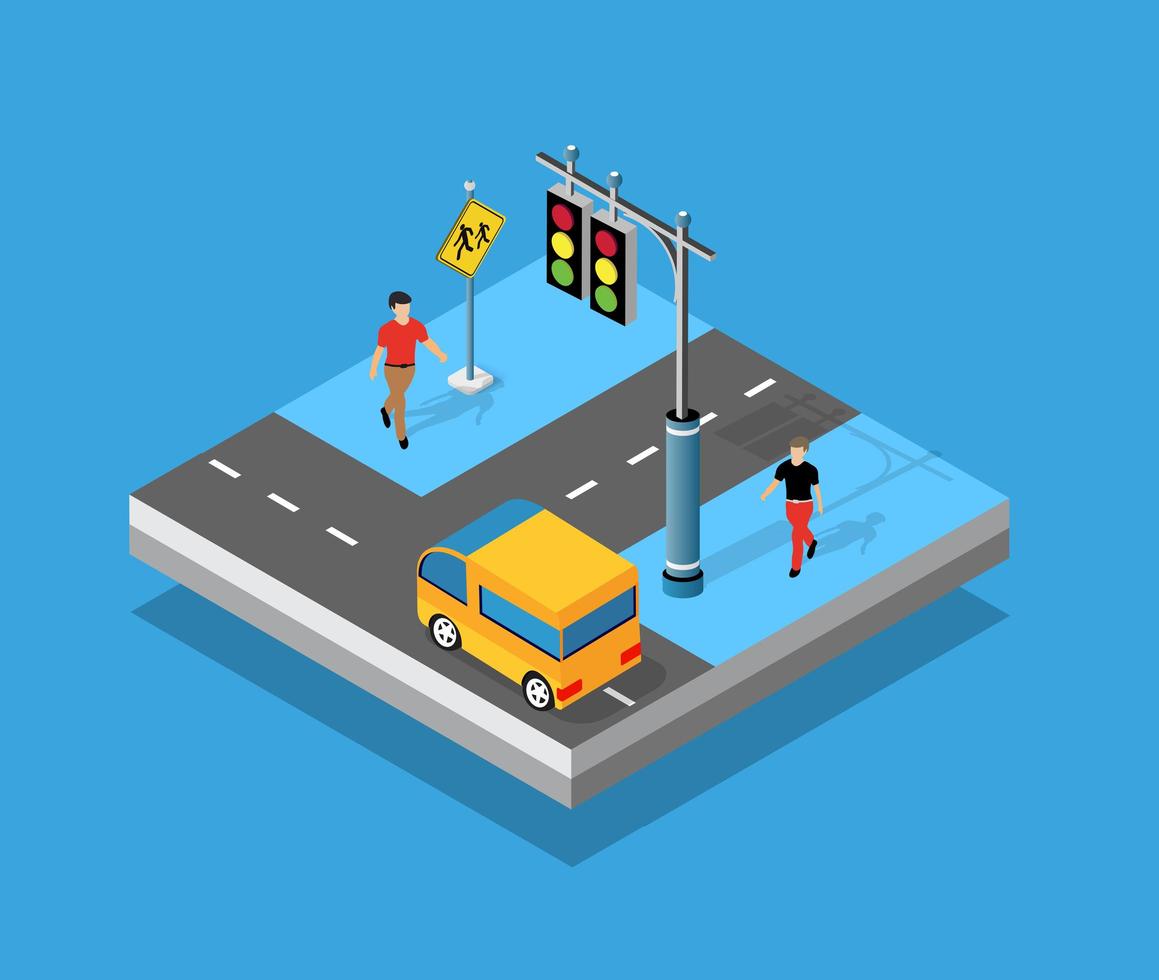Cruzamento isométrico intersecção de ruas de rodovias vetor