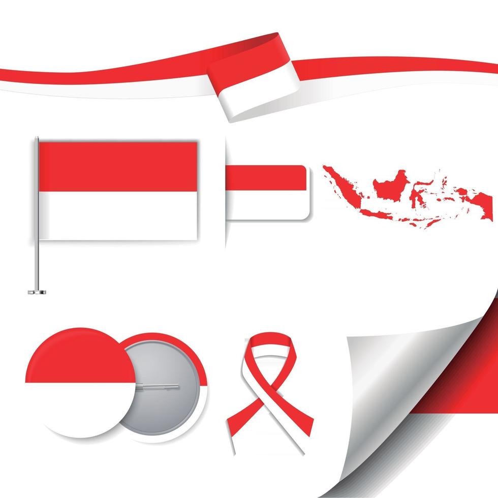 bandeira da indonésia com elementos vetor