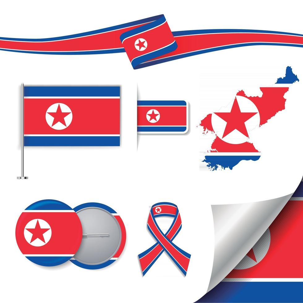bandeira da coreia do norte com elementos vetor