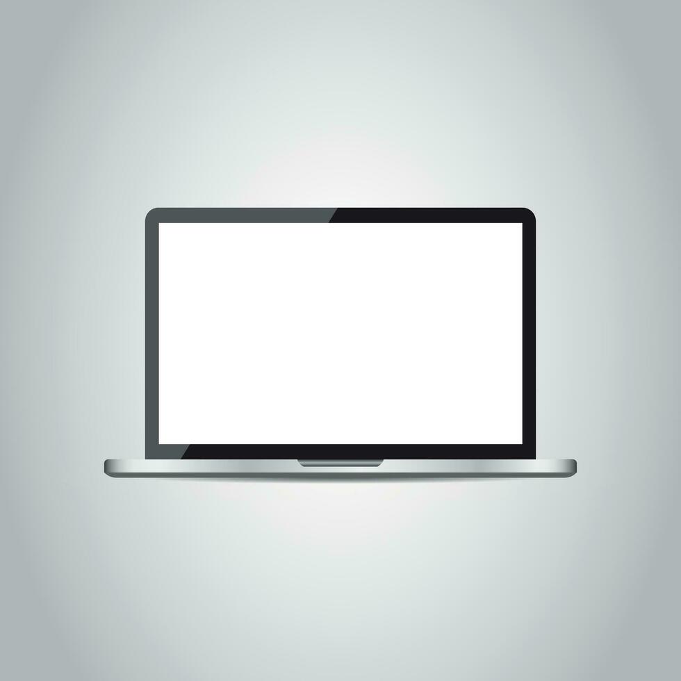 computador portátil com branco tela plano ícone. computador vetor ilustração em cinzento fundo.