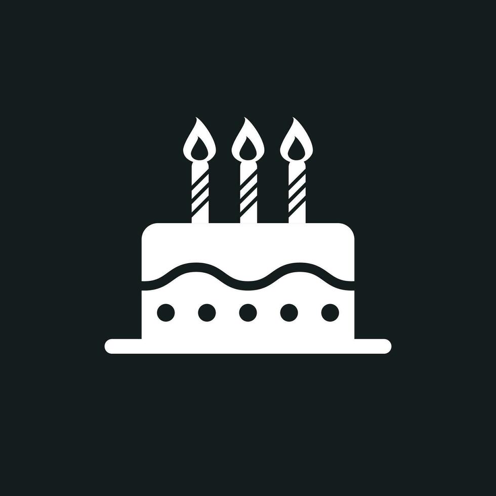 aniversário bolo plano ícone. fresco torta bolinho em Preto fundo vetor