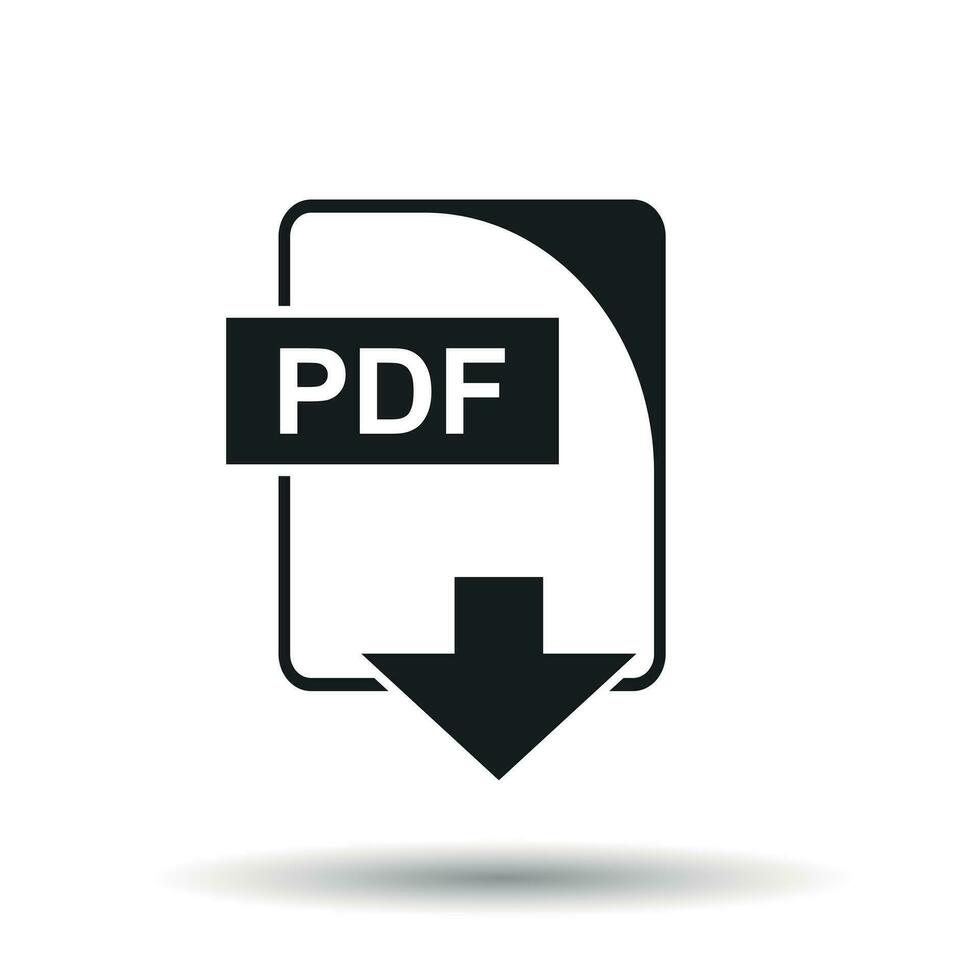 pdf ícone. plano vetor ilustração. pdf baixar placa símbolo com sombra em branco fundo.