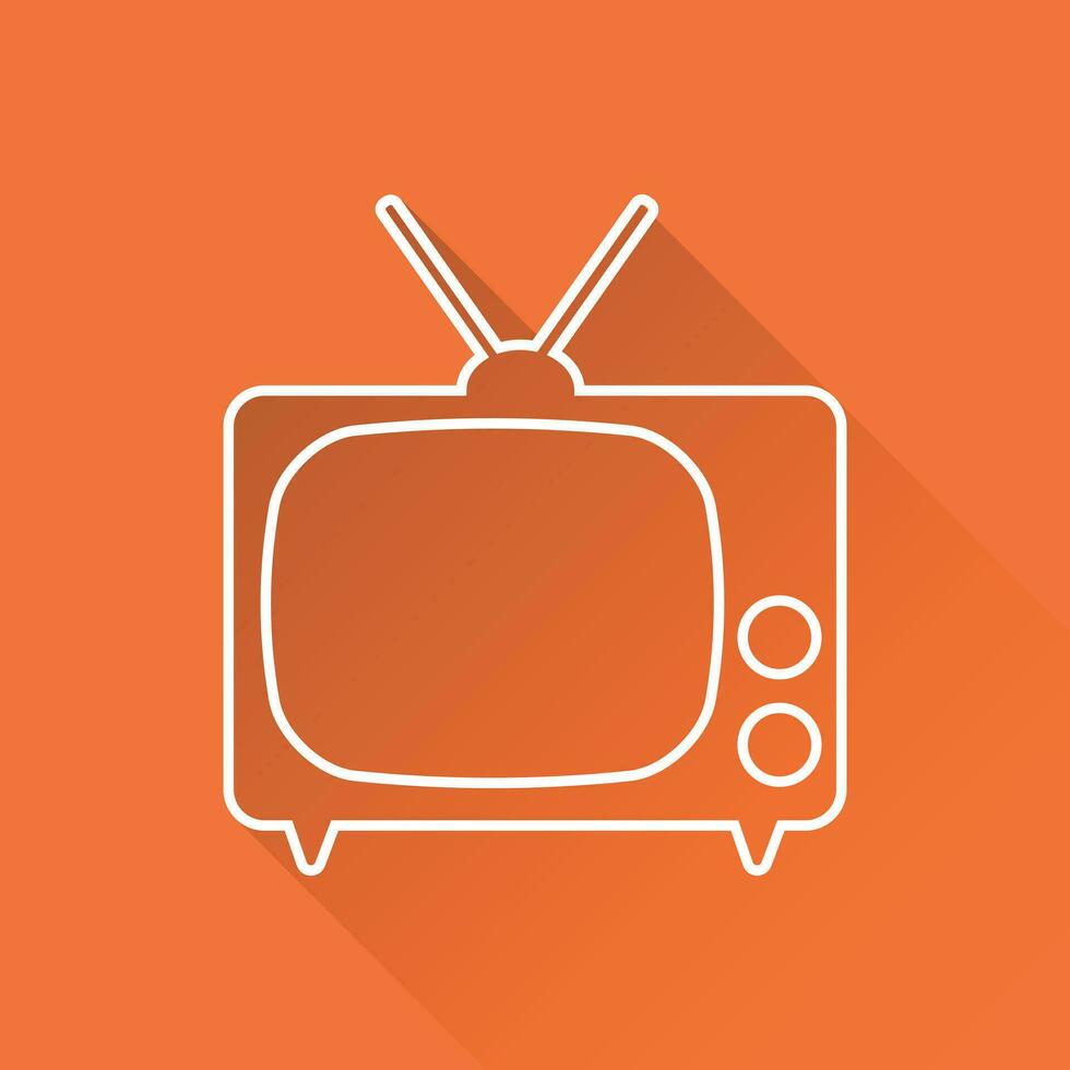 televisão ícone vetor ilustração dentro linha estilo isolado em laranja fundo com grandes sombra. televisão símbolo para rede local projeto, logotipo, aplicativo, ui.