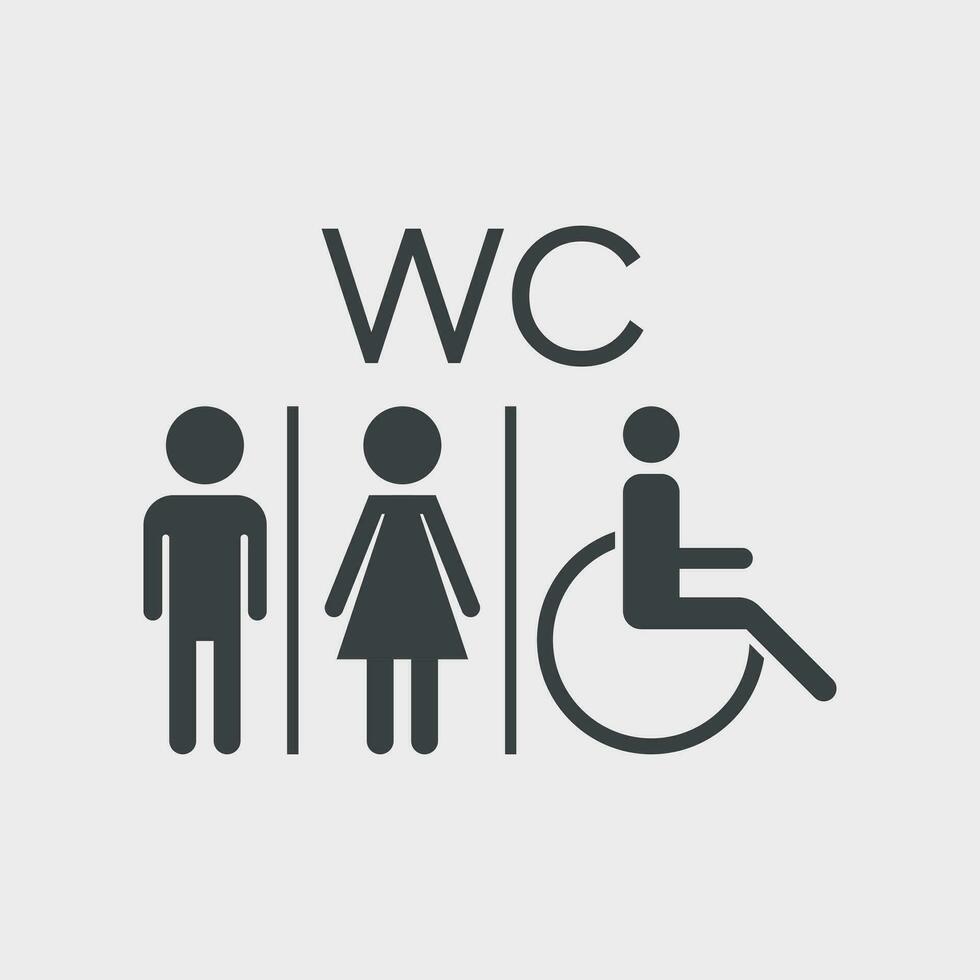 Banheiro, banheiro plano vetor ícone . homens e mulheres placa para Sanitário em branco fundo.