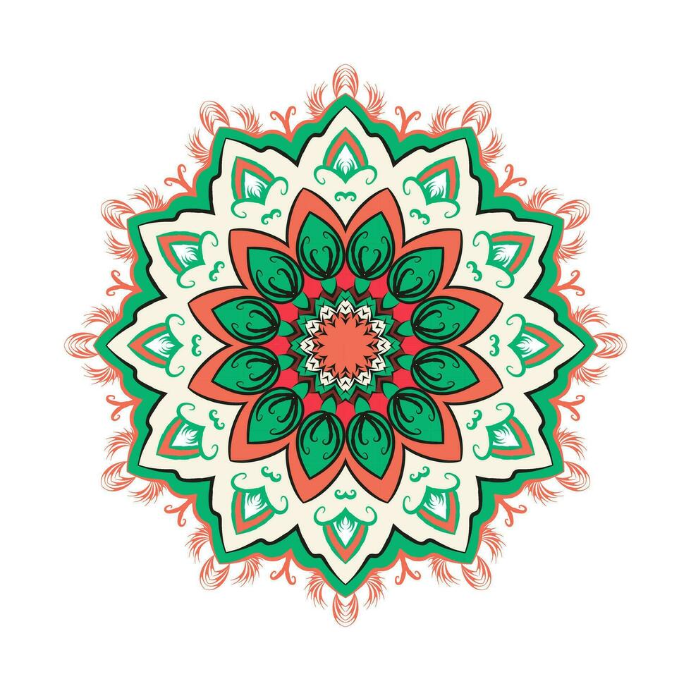 mandala Projeto vetor com verde e vermelho cor