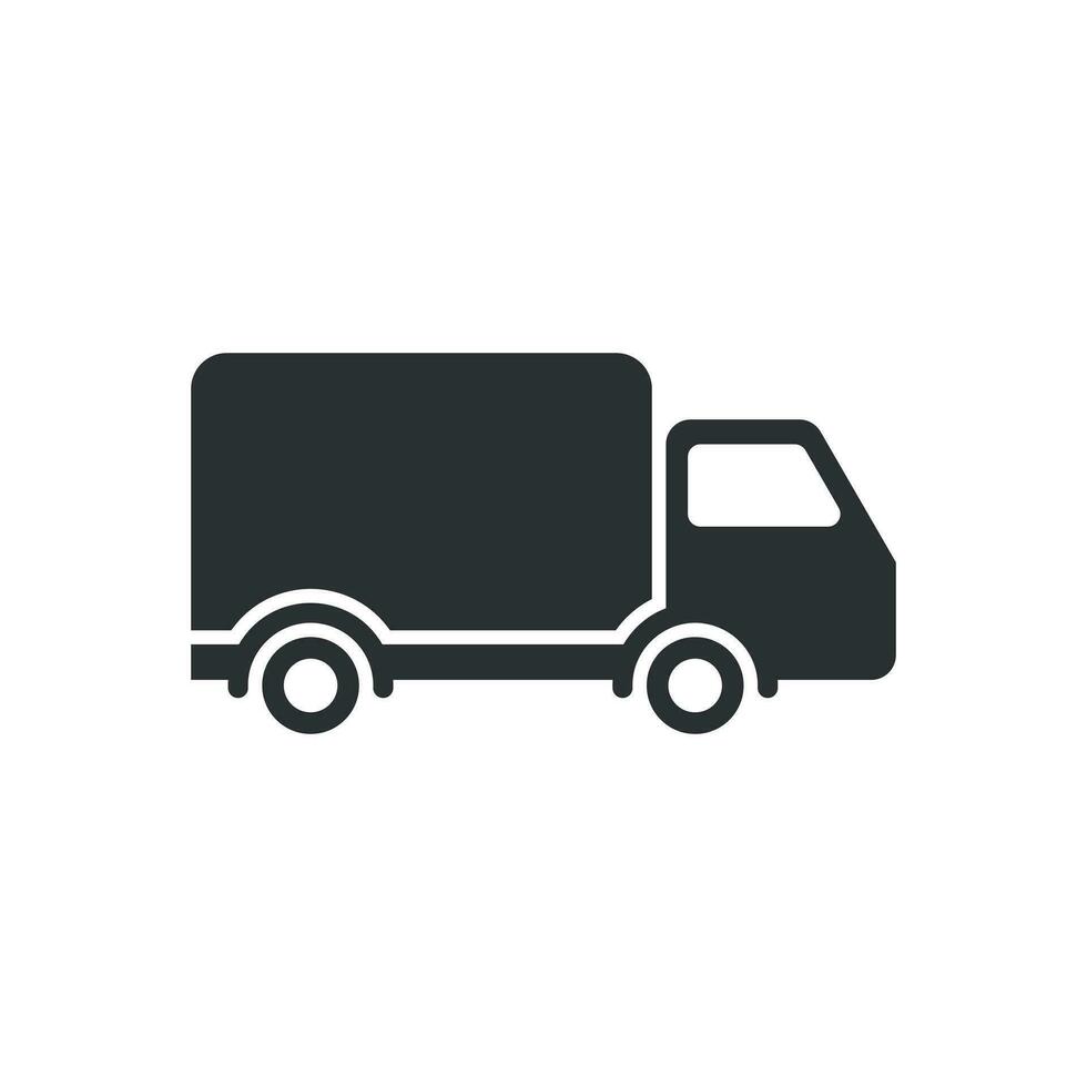 Entrega caminhão placa ícone dentro plano estilo. furgão vetor ilustração em branco isolado fundo. carga carro o negócio conceito.