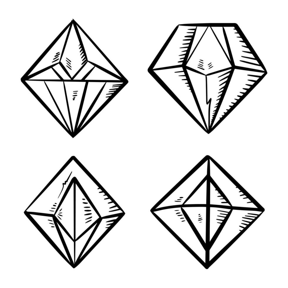 mão desenhada doodle diamante, ícone de pedras preciosas, ilustração vetorial. vetor