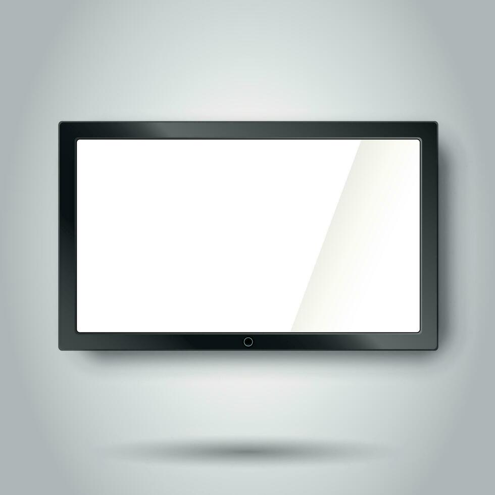 realista televisão tela vetor ícone dentro plano estilo. monitor plasma ilustração em branco fundo. televisão exibição o negócio conceito.