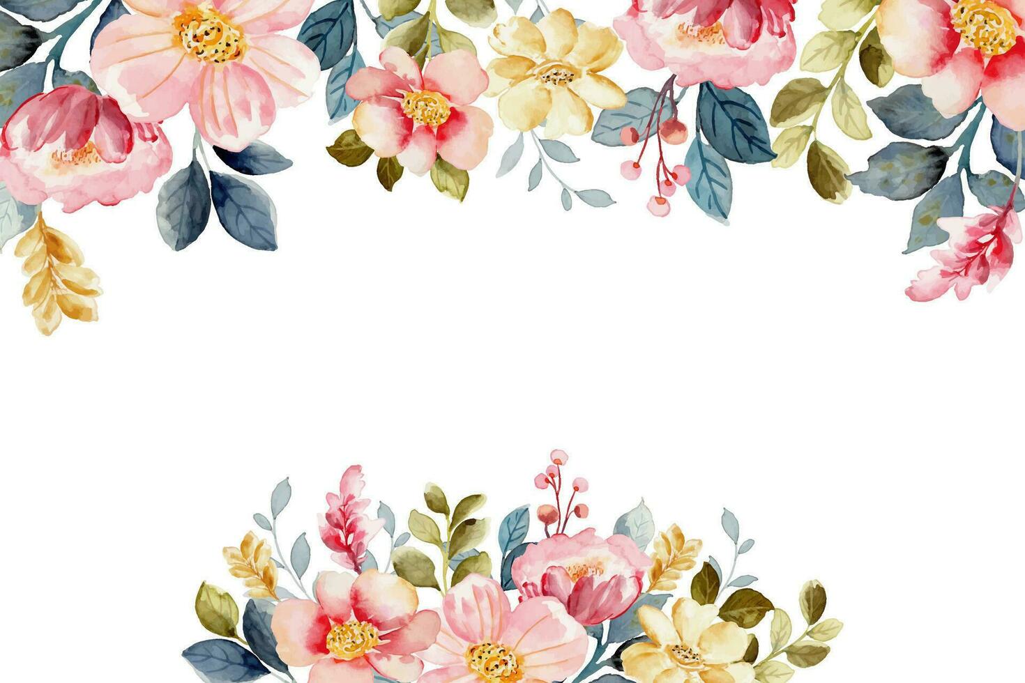 Rosa floral fronteira com aguarela para casamento, aniversário, cartão, fundo, convite, papel de parede, adesivo, decoração etc. vetor