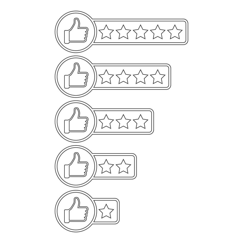 cliente Reveja ícone. polegar acima com estrelas Avaliação vetor ilustração.