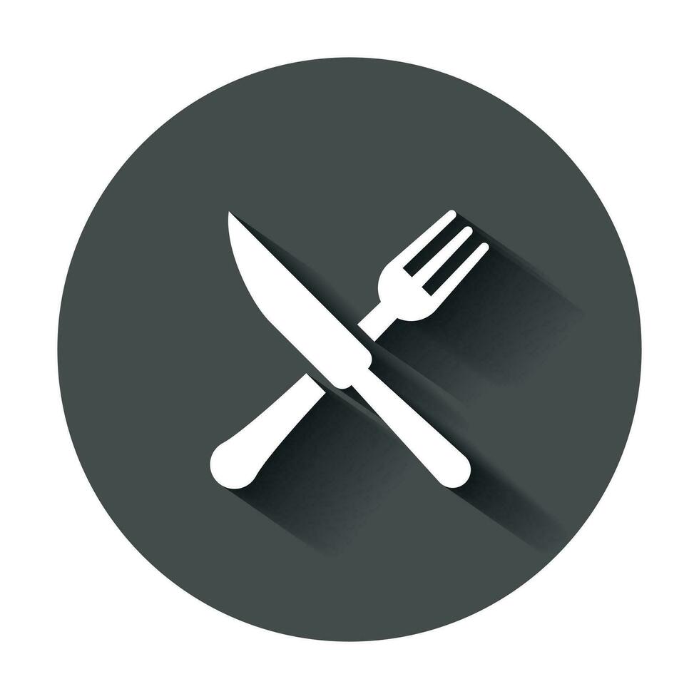 garfo e faca restaurante ícone dentro plano estilo. jantar equipamento vetor ilustração com grandes sombra. restaurante o negócio conceito.