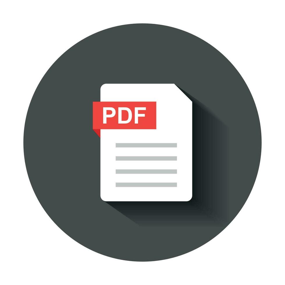 pdf documento Nota ícone dentro plano estilo. papel Folha vetor ilustração com grandes sombra. pdf bloco de anotações documento o negócio conceito.