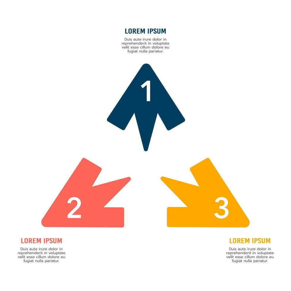 3 direção Setas; flechas. tomando uma decisão opções dentro negócios. infográfico Setas; flechas. vetor ilustração.