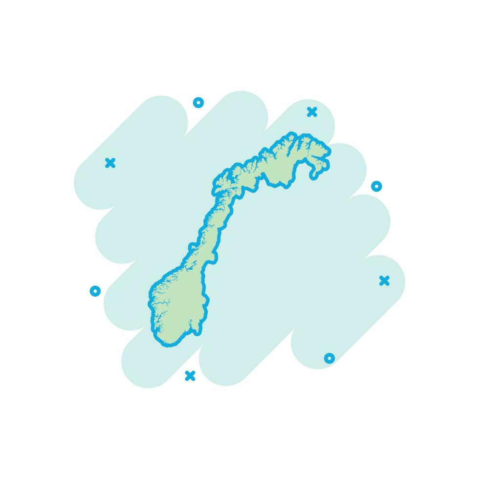 vetor desenho animado Noruega mapa ícone dentro quadrinho estilo. Noruega placa ilustração pictograma. cartografia mapa o negócio respingo efeito conceito.