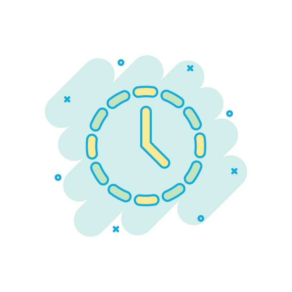ícone de hora do relógio dos desenhos animados vetoriais em estilo cômico. pictograma de ilustração de sinal de temporizador. conceito de efeito de respingo de negócios de relógio. vetor
