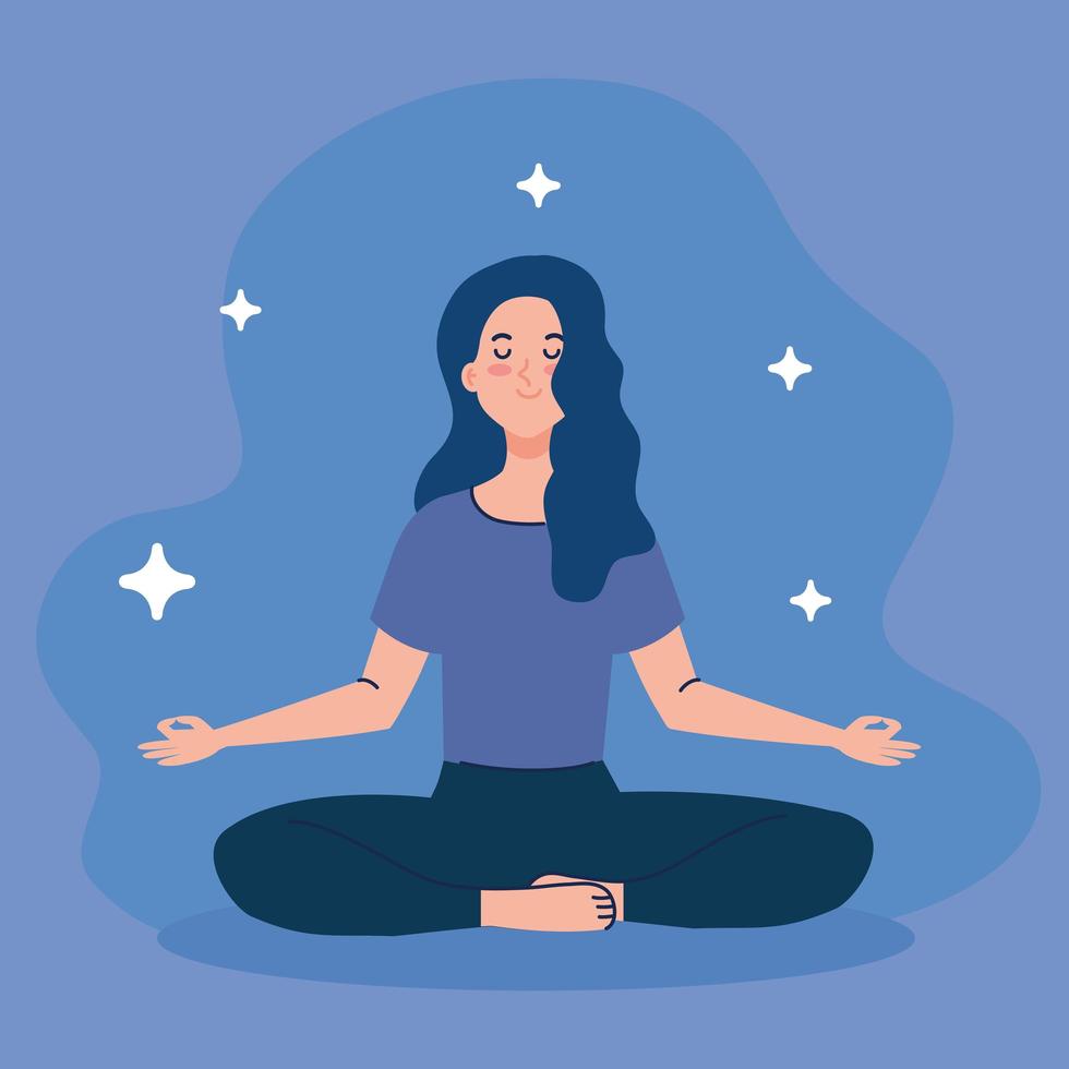 mulher meditando, conceito de ioga, meditação, relaxamento, estilo de vida saudável vetor