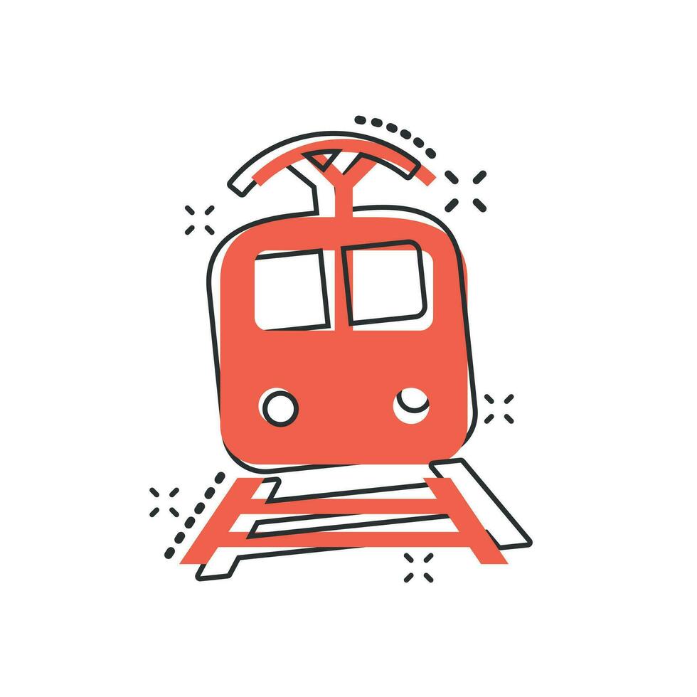 ícone de transporte de trem de desenho vetorial em estilo cômico. pictograma de ilustração de sinal de trem. conceito de efeito de respingo de negócios de transporte. vetor