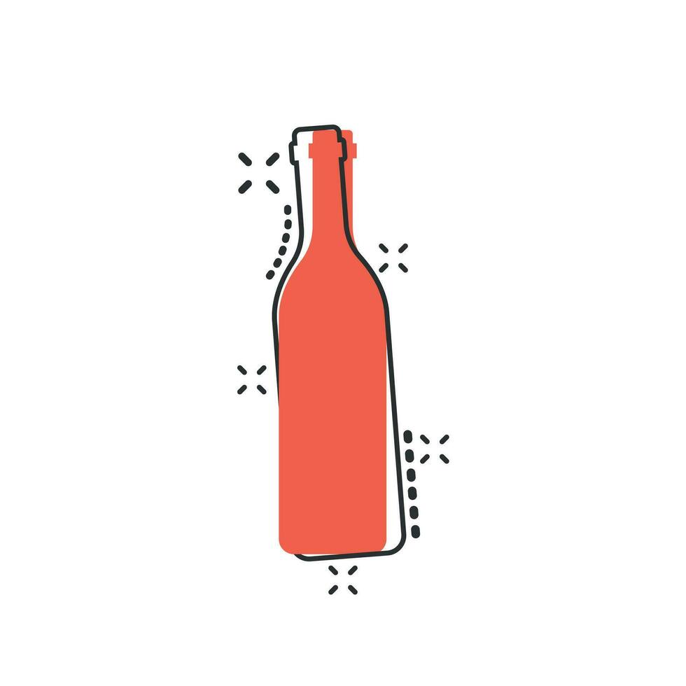 vinho de desenho vetorial, ícone de garrafa de cerveja em estilo cômico. pictograma de ilustração do conceito de garrafa de álcool. cerveja, vodka, conceito de efeito de respingo de negócios de vinho. vetor