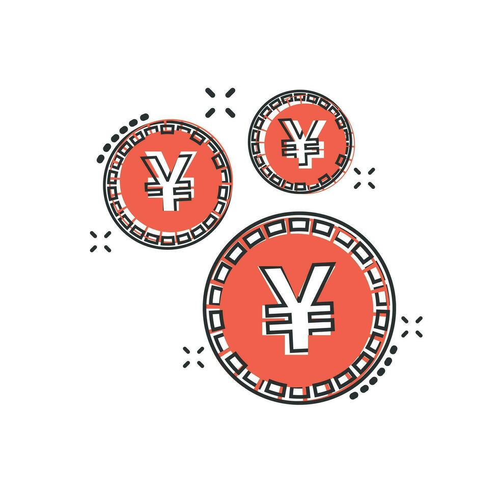 ienes de desenho vetorial, ícone de moeda de dinheiro yuan em estilo cômico. pictograma de ilustração do conceito de moeda de ienes. conceito de efeito de respingo de negócios de dinheiro da ásia. vetor