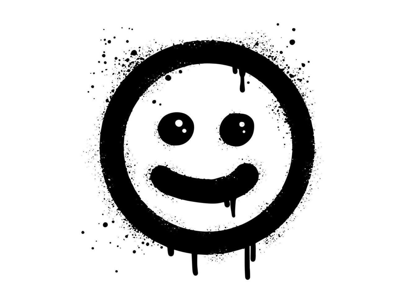 sorridente face emoji personagem. spray pintado grafite sorrir face dentro Preto sobre branco. isolado em branco fundo. vetor ilustração