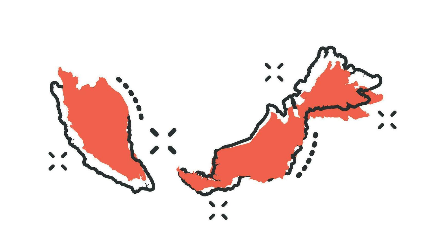 ícone do mapa da malásia dos desenhos animados vetoriais em estilo cômico. pictograma de ilustração de sinal da Malásia. conceito de efeito de respingo de negócios de mapa de cartografia. vetor