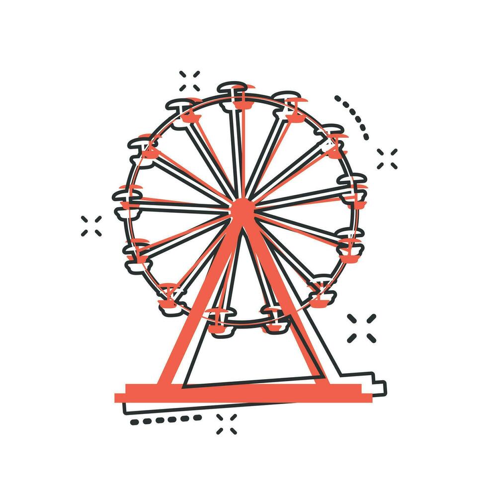 ícone de roda gigante de desenho vetorial em estilo cômico. carrossel no pictograma de ilustração de sinal de parque. conceito de efeito de respingo de negócios de passeio de diversão. vetor