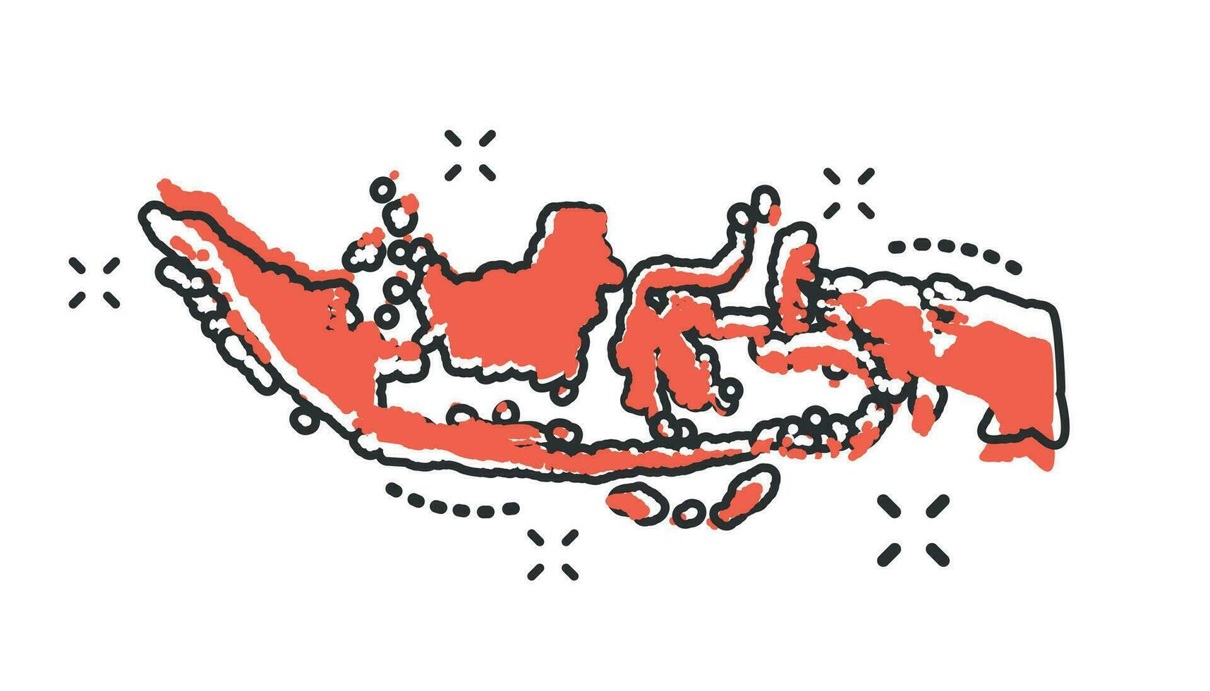 vetor desenho animado Indonésia mapa ícone dentro quadrinho estilo. Indonésia placa ilustração pictograma. cartografia mapa o negócio respingo efeito conceito.
