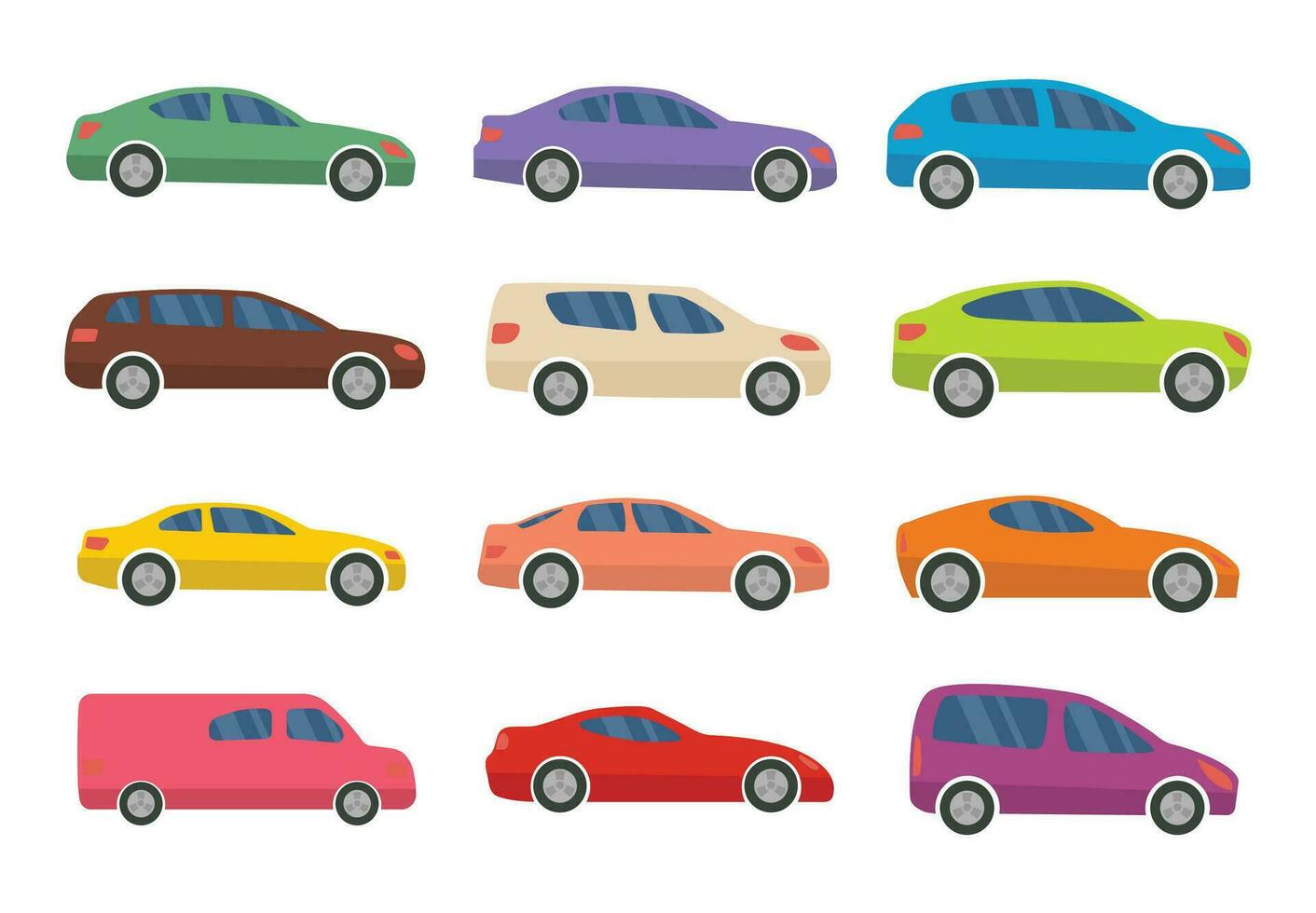 conjunto do doze multicolorido carros em uma branco fundo. vetor ilustração.