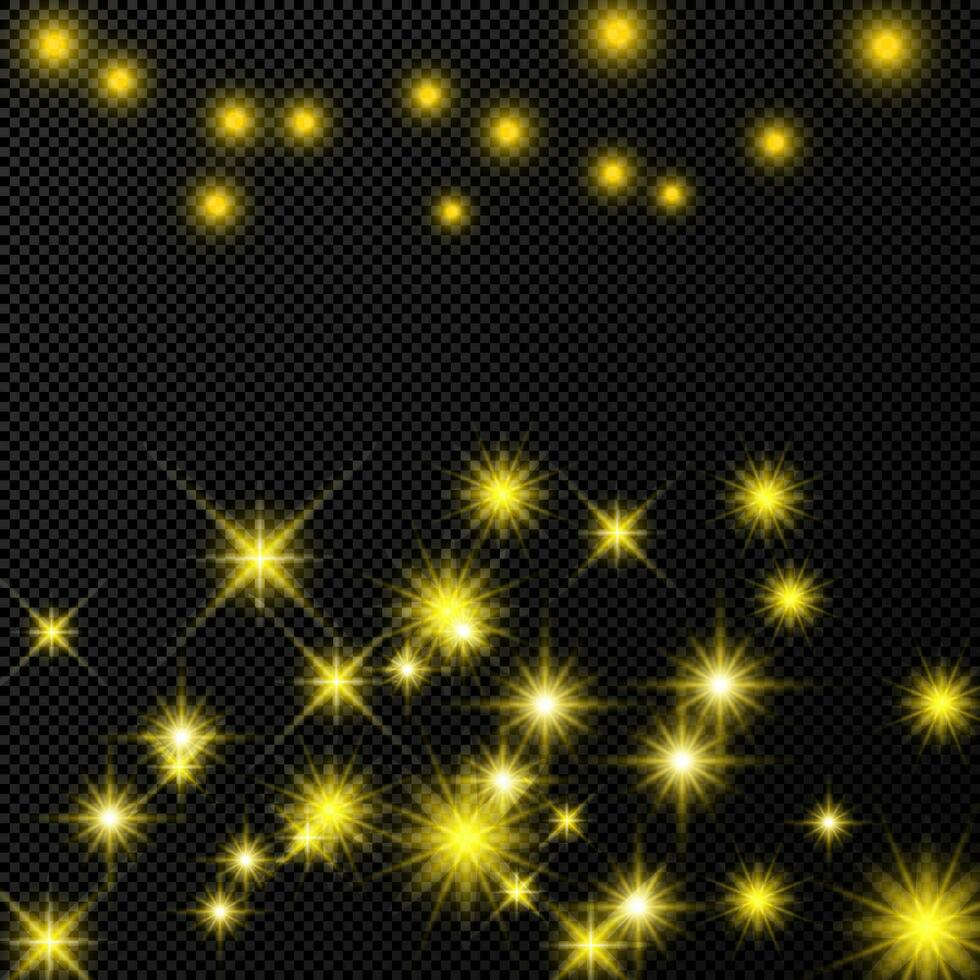 ouro pano de fundo com estrelas e poeira brilhos isolado em Sombrio fundo. comemorativo mágico Natal brilhando luz efeito. vetor ilustração.