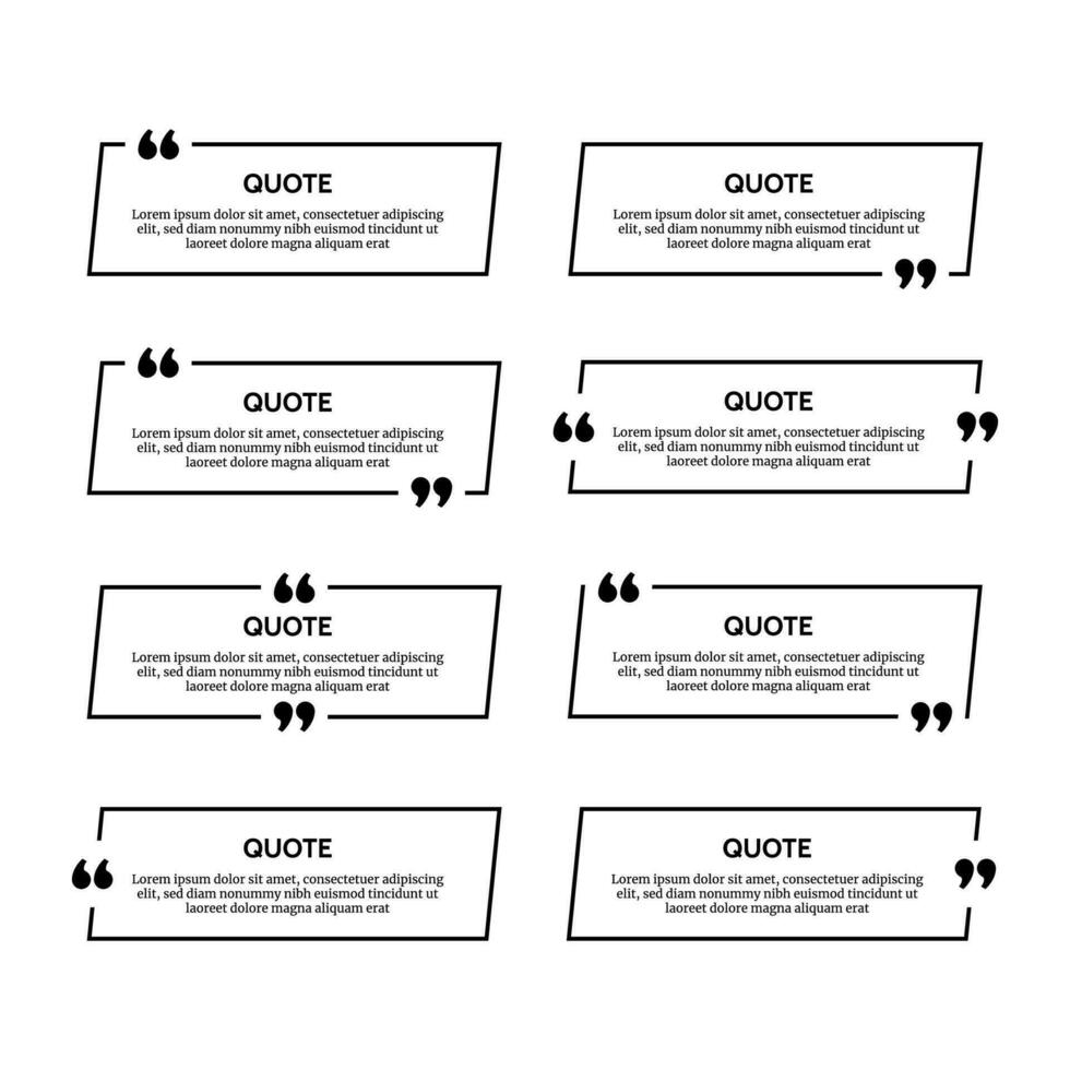 conjunto do oito Preto citar caixa quadros isolado em branco fundo. vetor ilustração