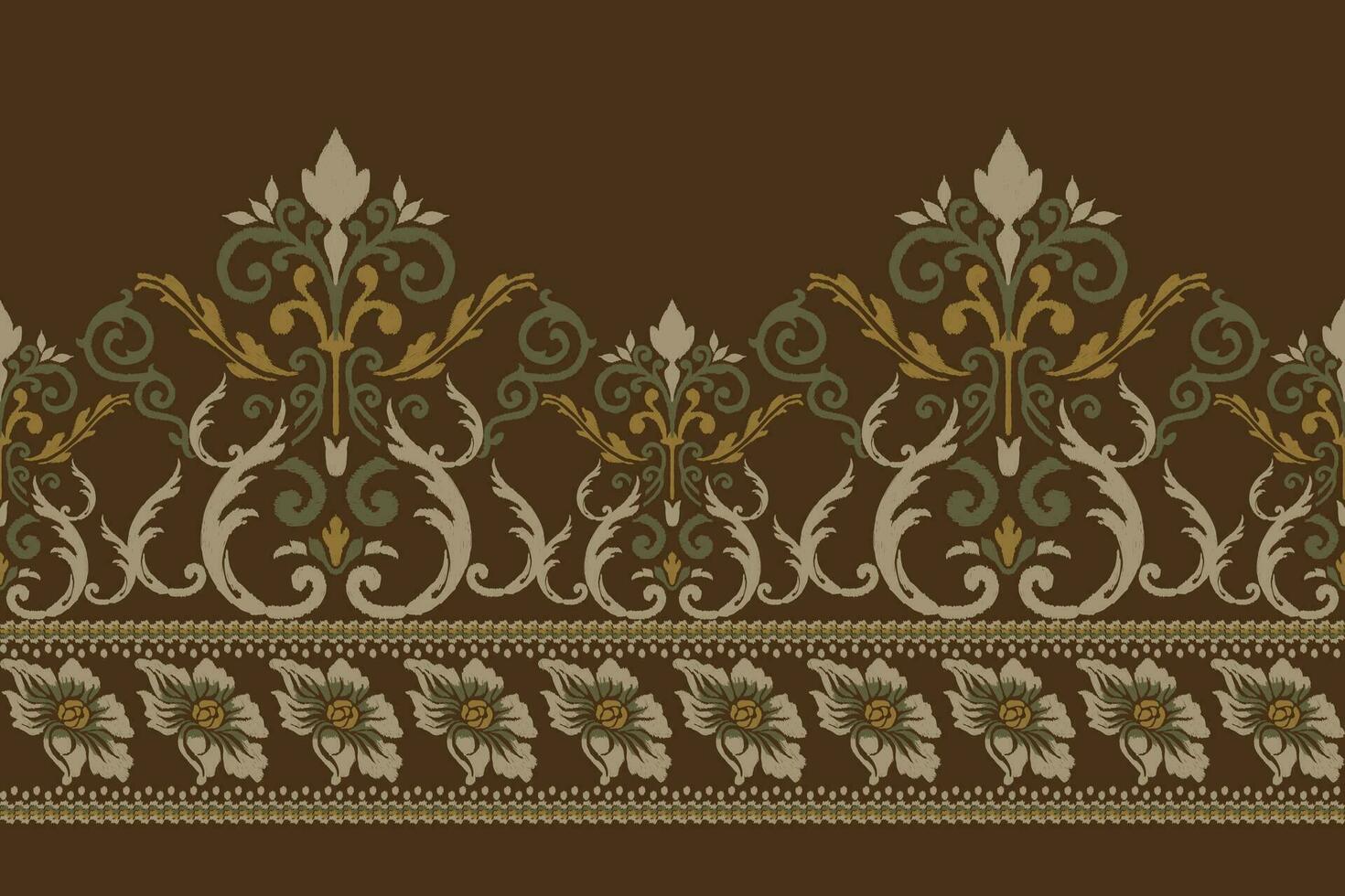 ikat floral paisley bordado em Sombrio verde plano de fundo, ikat étnico oriental padronizar tradicional.asteca estilo abstrato vetor ilustração.design para textura,tecido,vestuário,embrulho,decoração,canga.