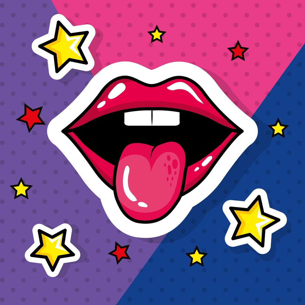 lábios com língua ícone de estilo pop art ao ar livre vetor