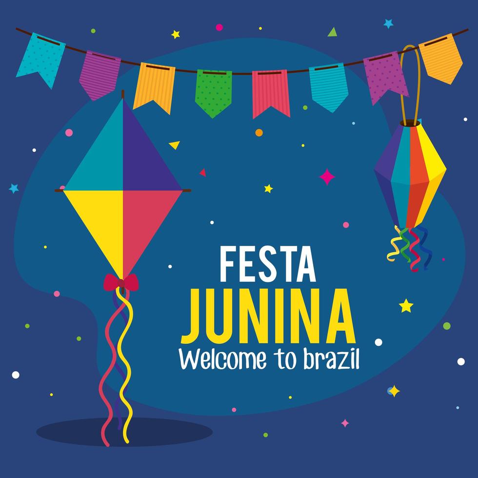 poster festa junina com pipa e decoração vetor