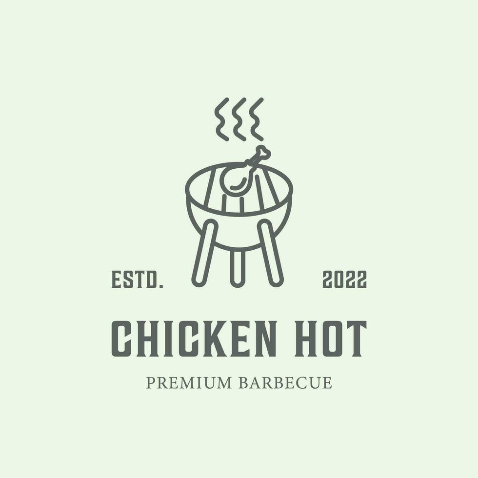 frango quente Comida linha arte logotipo minimalista Projeto churrasco quente vetor
