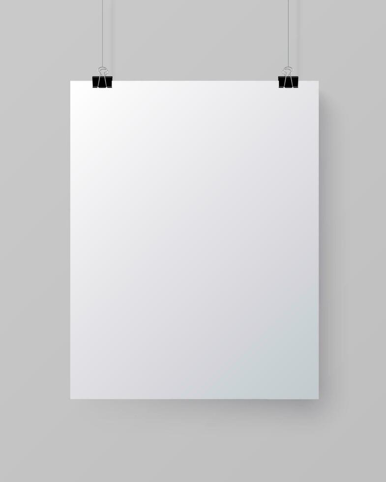 branco em branco vertical papel poster em a luz cinzento fundo, vetor brincar ilustração