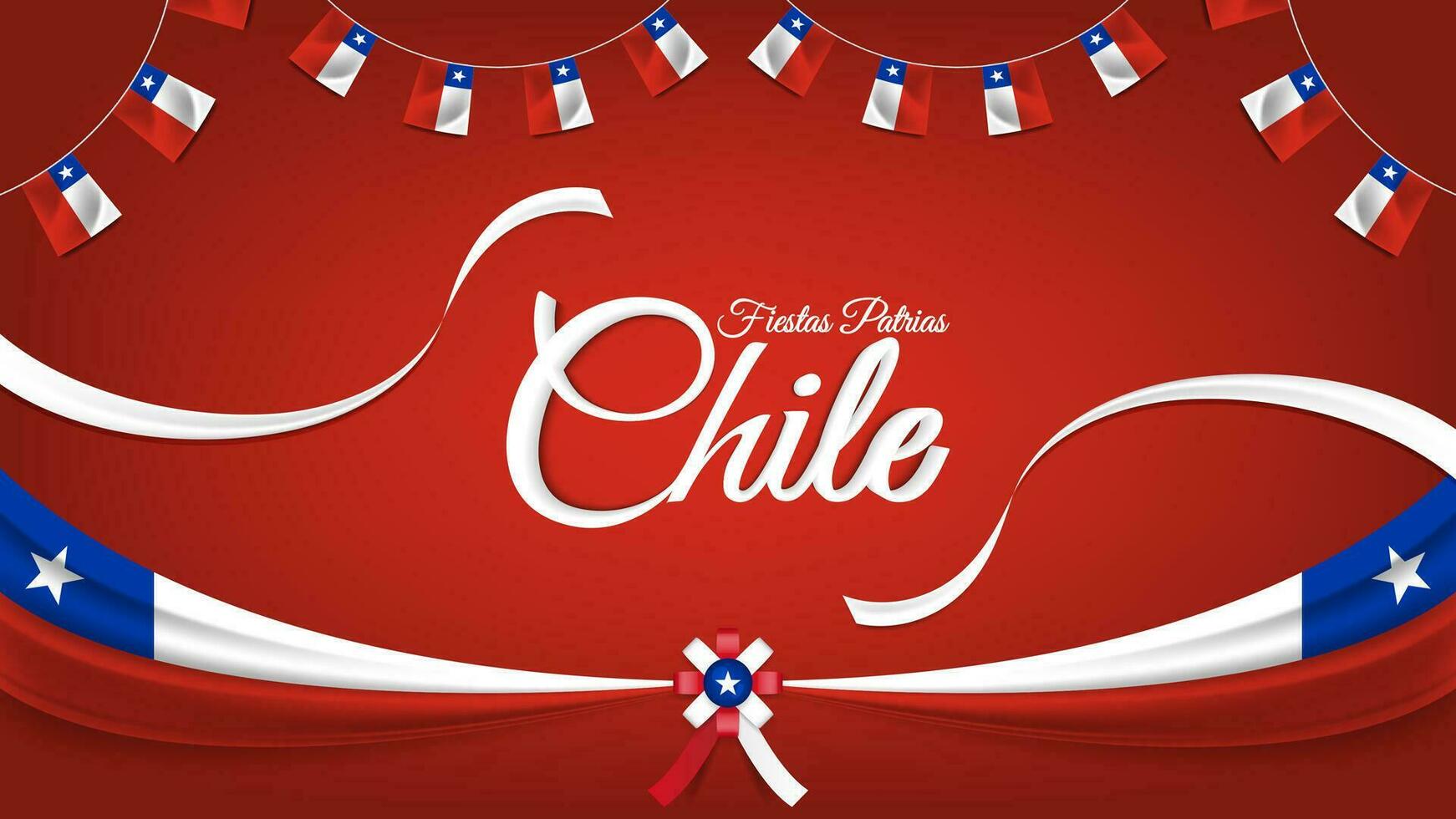 Chile nacional feriado ou patriótico dia celebração cumprimento com fitas, bandeiras, e espanhol frase texto festas patrias Chile vetor