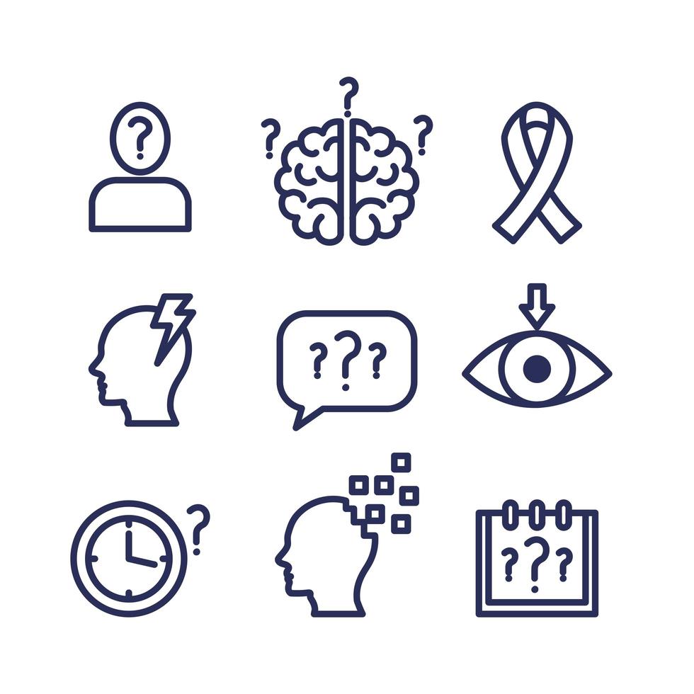 pacote de ícones do dia mundial de Alzheimer vetor