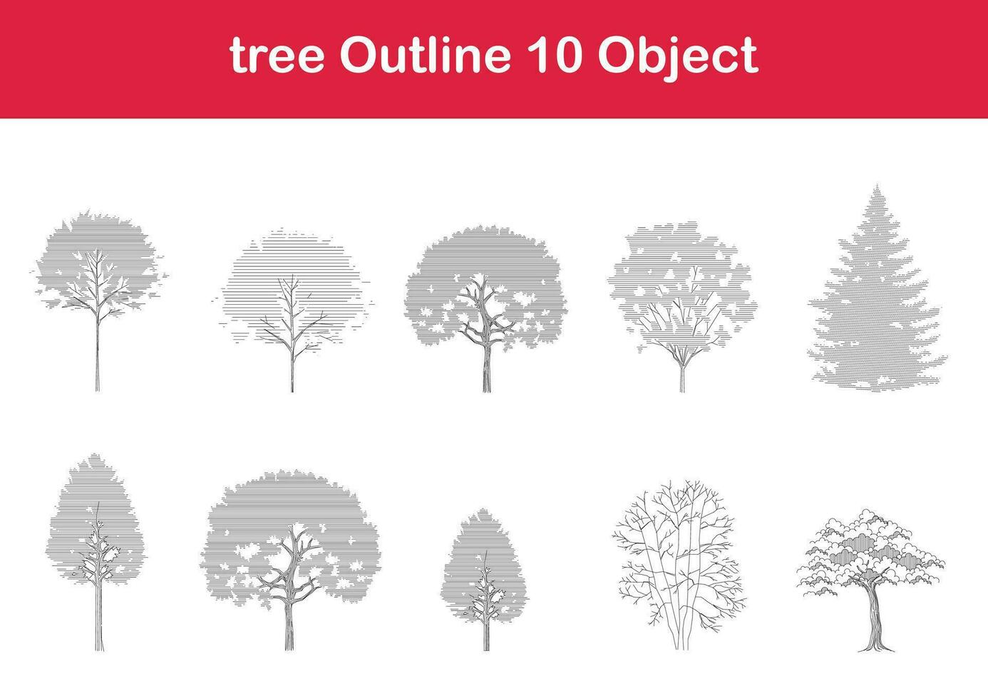 árvore linha desenho, lado visualizar, gráficos árvores elementos solteiro objeto esboço mínimo plantar símbolo para arquitetura e panorama Projeto. vetor ilustração dentro acidente vascular encefálico preencher dentro branco. floresta, tropical.