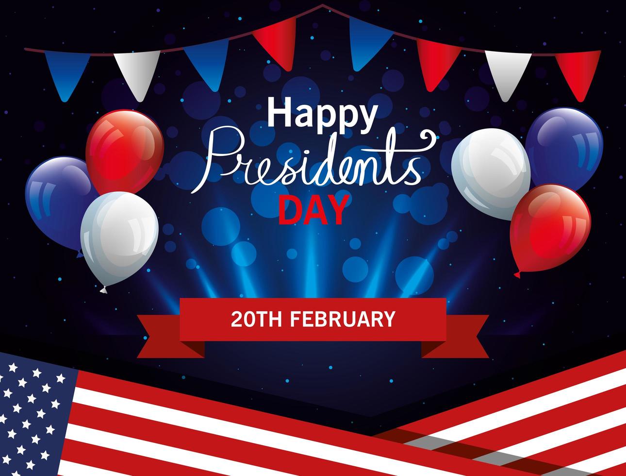 feliz dia dos presidentes com bandeira eua e balões de hélio vetor