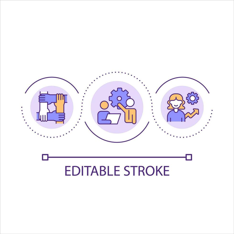 fornecendo dei estratégia dentro local de trabalho ciclo conceito ícone. humano Recursos diversidade Apoio, suporte abstrato idéia fino linha ilustração. isolado esboço desenho. editável acidente vascular encefálico vetor